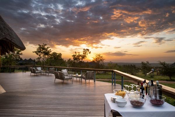 Deck overlooking the northern Serengeti at sunset at Mara Mara Tented Lodge