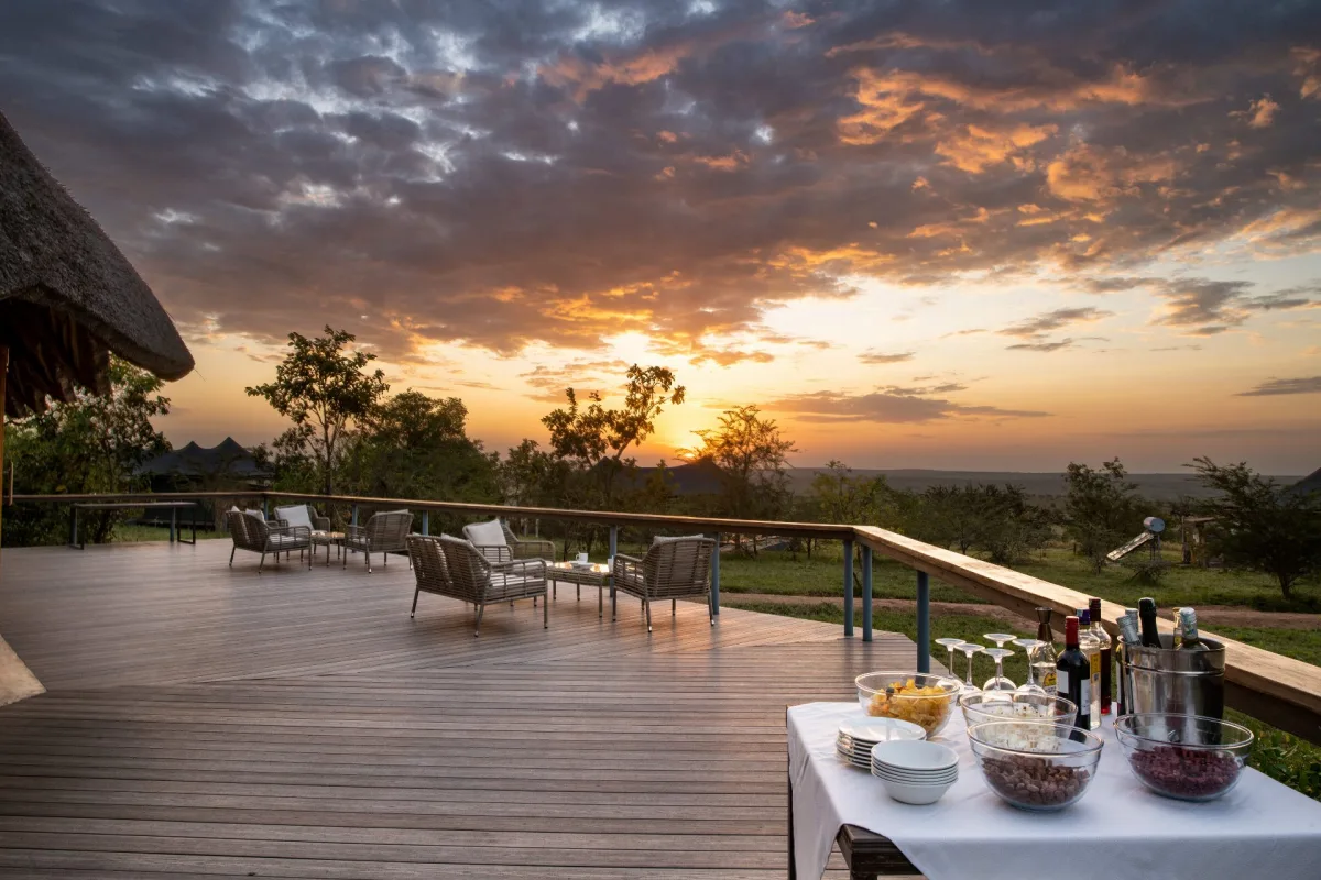 Deck overlooking the northern Serengeti at sunset at Mara Mara Tented Lodge
