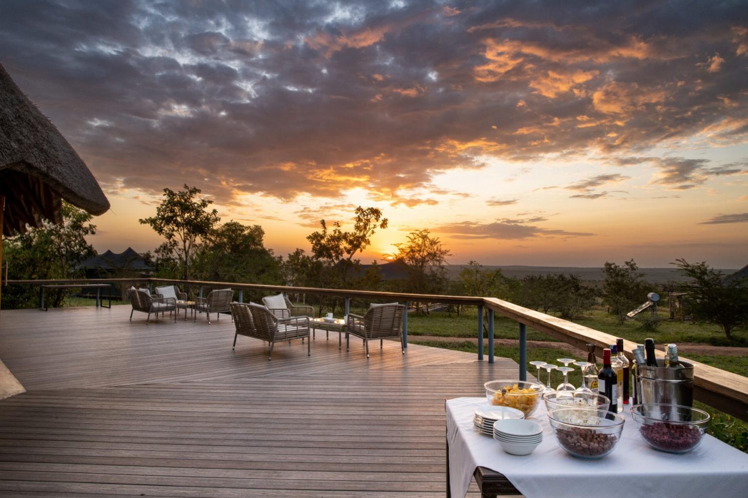 Deck overlooking the northern Serengeti at sunset at Mara Mara Tented Lodge