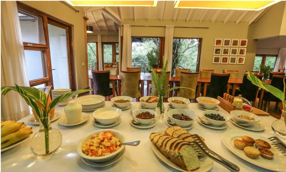 Breakfast table at Lake Duluti Lodge