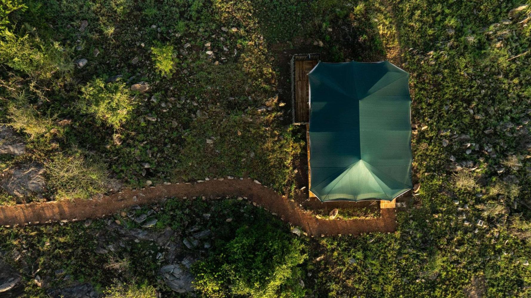 Aerial view of Jackals Lair Camp in the Nyabogati area, central Serengeti