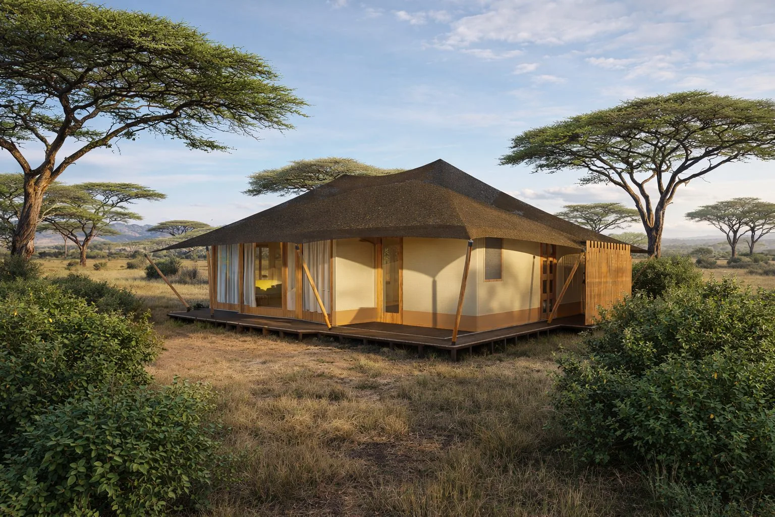 Raised safari tent at Gnus Lair in the northern Serengeti