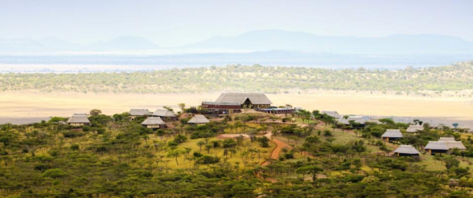 Panoramic view from the hilltop at Lahia Tented Lodge, Western Corridor