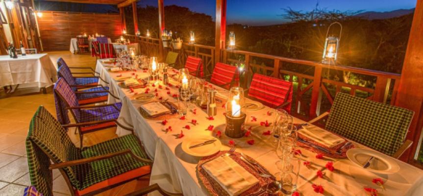 Dinner by lantern light at Acacia Farm Lodge