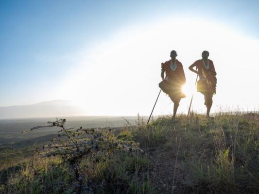 Maasai warriors on the plains at Osiligilai