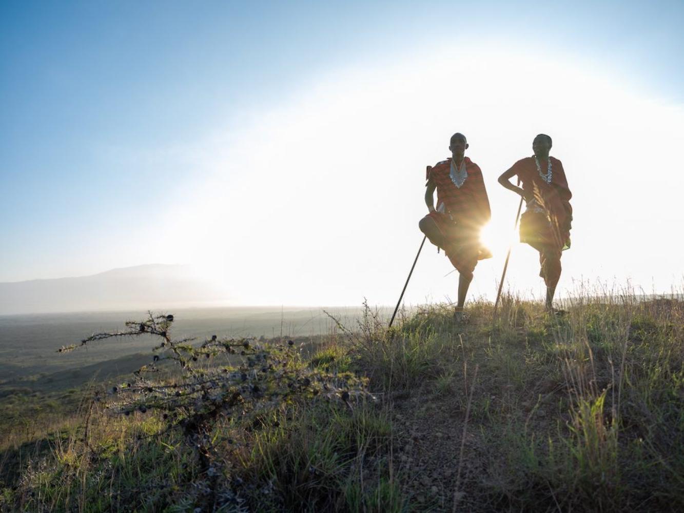 Maasai warriors on the plains at Osiligilai