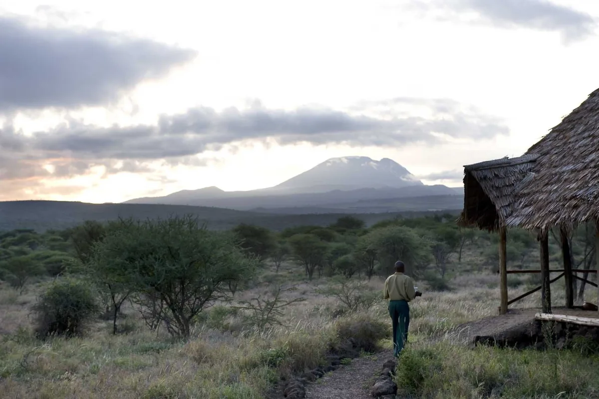 Kambi ya Tembo camp with Mount Kilimanjaro on the horizon