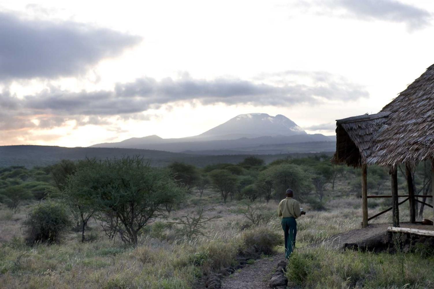 Kambi ya Tembo camp with Mount Kilimanjaro on the horizon