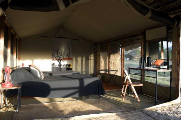 Safari tent interior at Kambi ya Tembo