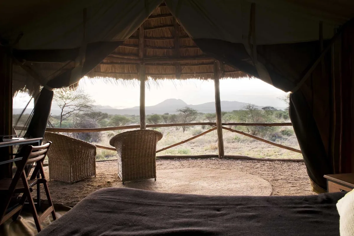 View of the plains from a tent at Kambi ya Tembo