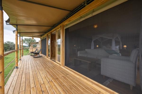 Private timber deck of a tented suite at Lala Salama