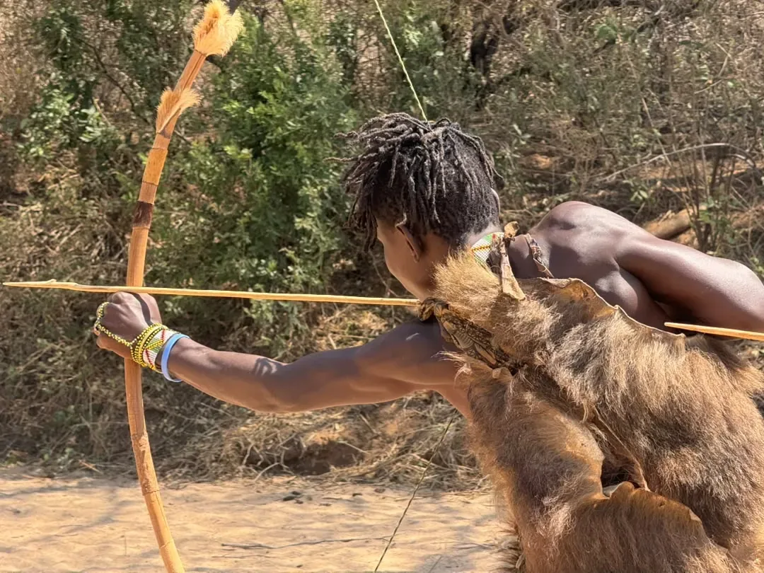 Lake Eyasi – A close-up of a Hadzabe archer taking aim