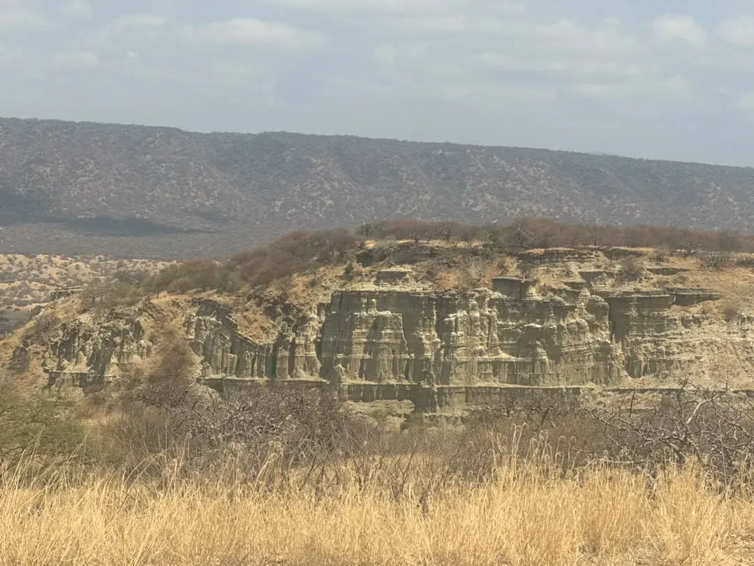 Layered sediment cliffs in the Rift Valley near Lake Natron